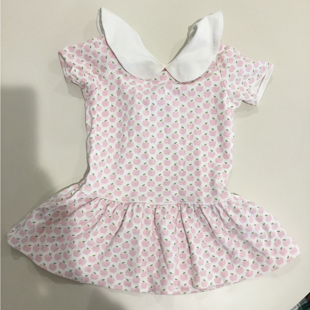 Lila and Hayes Pink Apple Print Baby Dress with White Peter Pan Collar